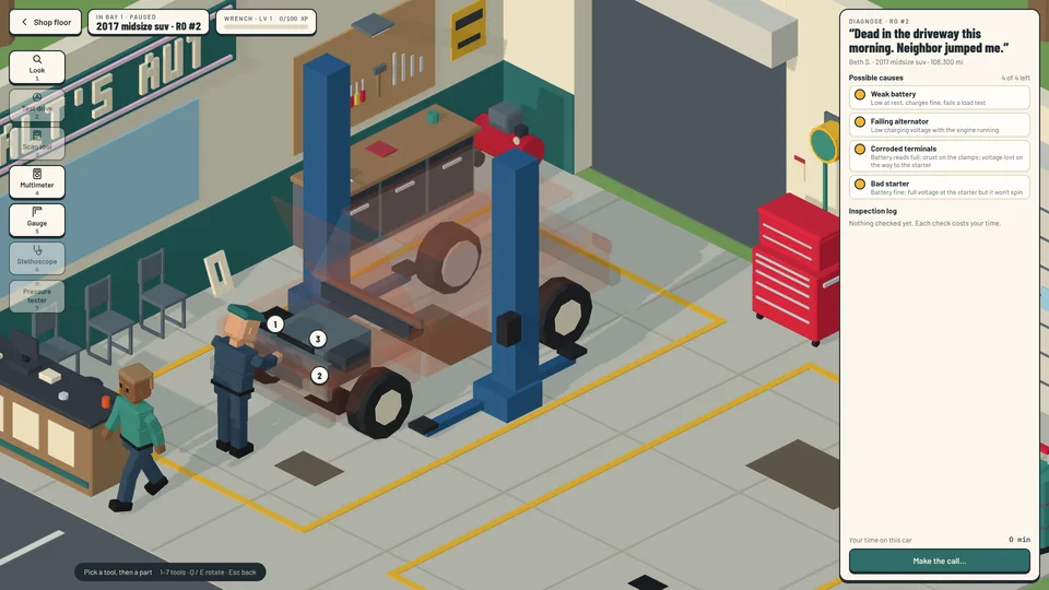 Diagnosing a car in the bay view.